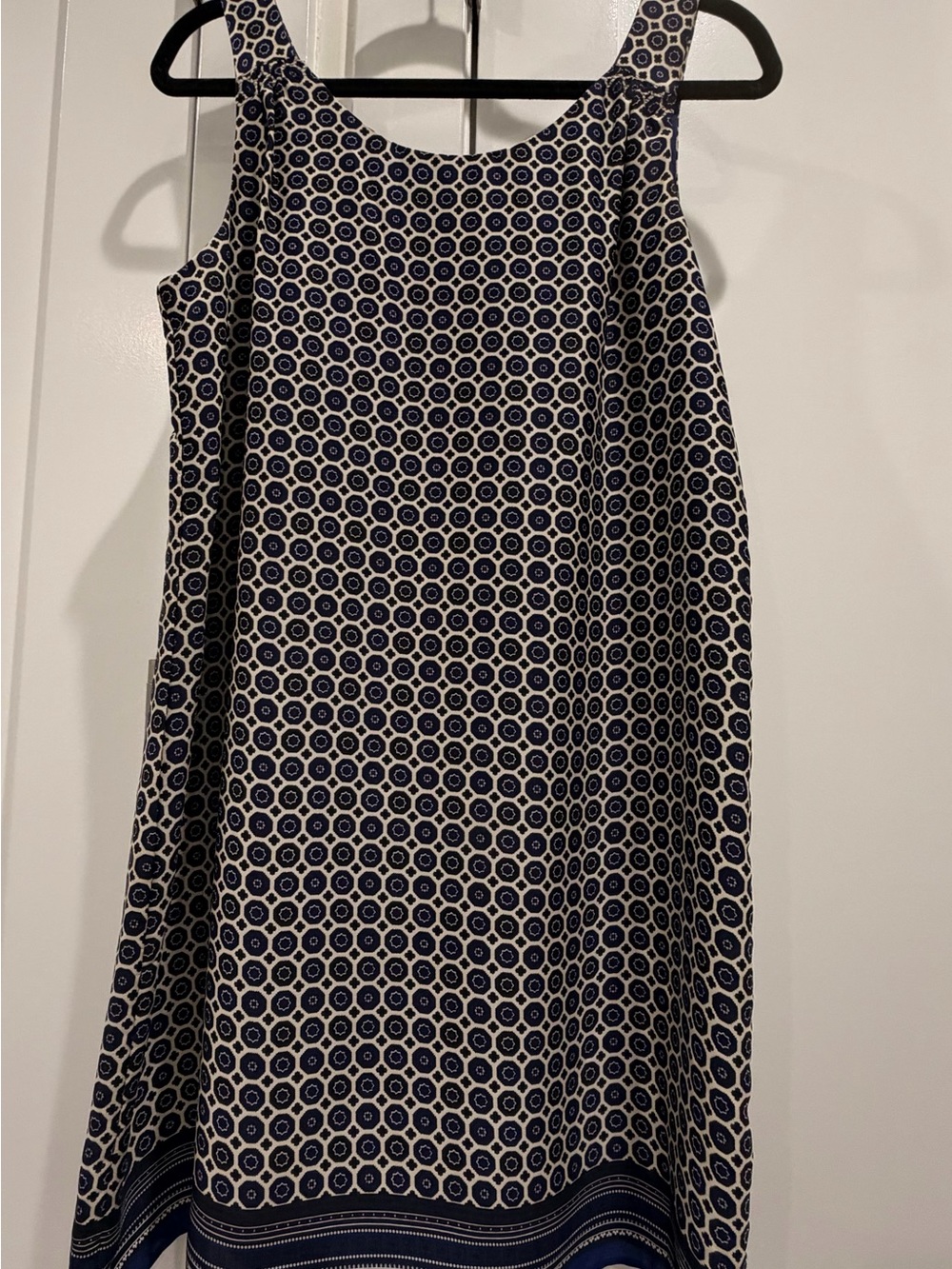 Lila Rose Women’s Blue & Cream Geometric Print Sleeveless Shift Dress Size 8